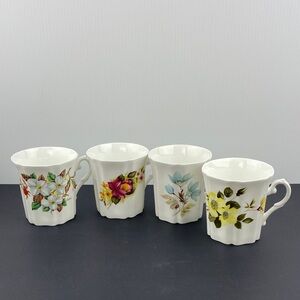 Royal Grafton Fine Bone China Tea Mugs Floral with Ridged Sides Set of 4
